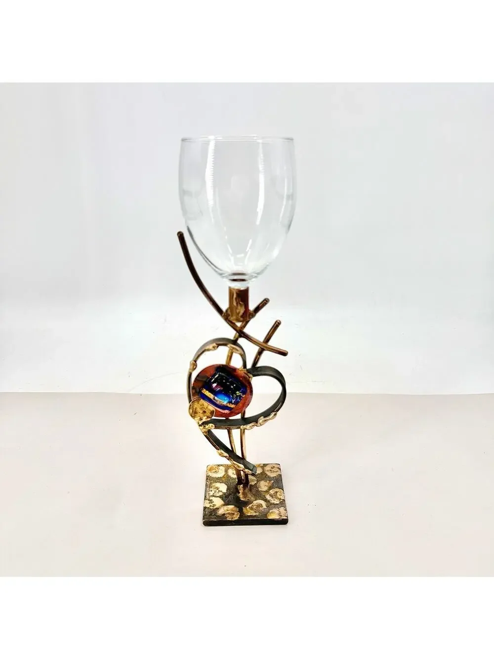 Vintage Gary Rosenthal Wedding Kiddush Cup Metal & Glass Heart Design Judaism